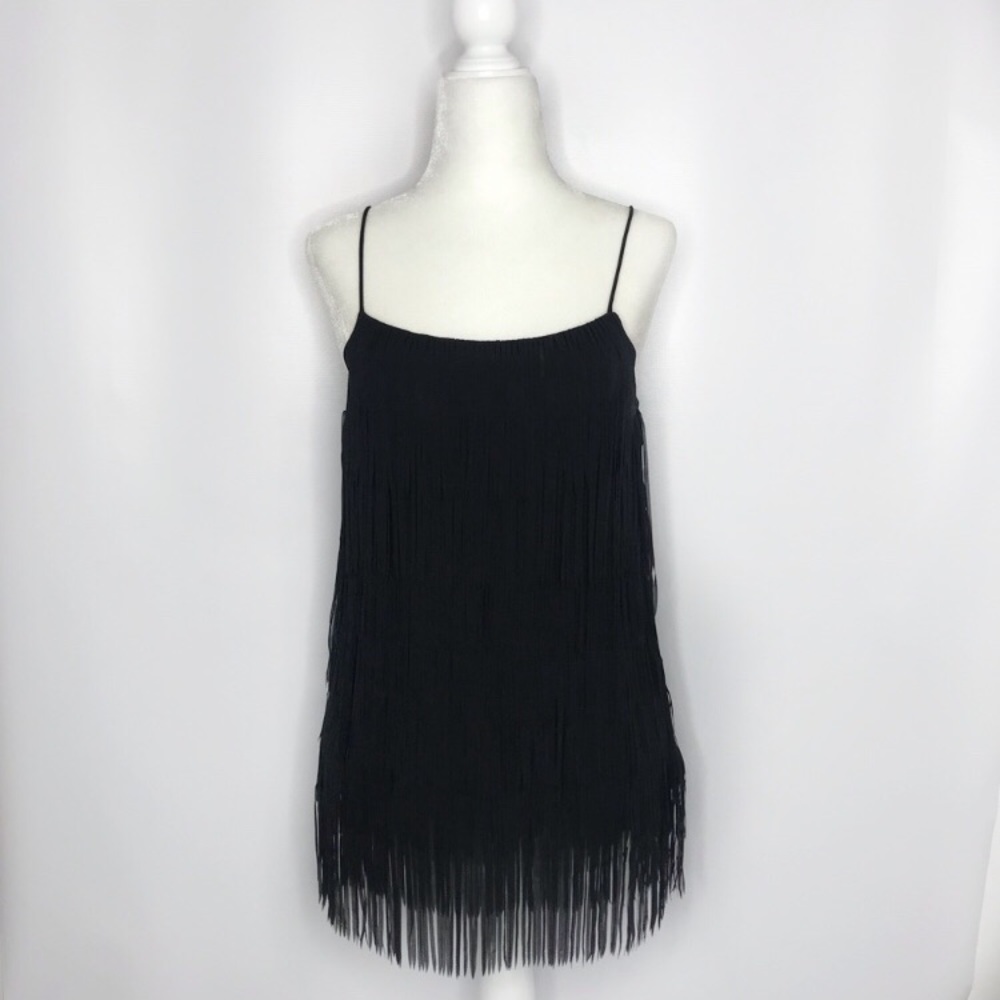 Fringe Black Tank Top Blouse NWT